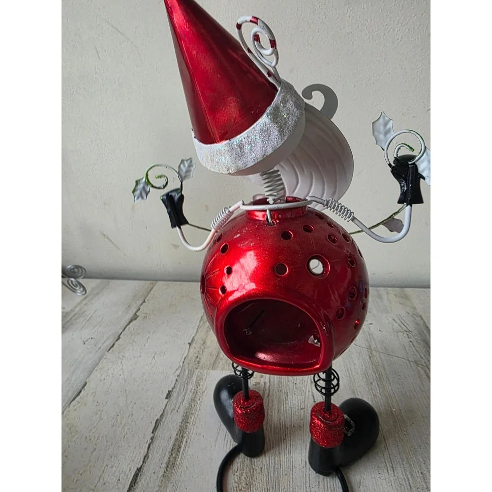Vintage Pier 1 metal Santa candle holder bobblehead‎ glitter ornaments Xmas